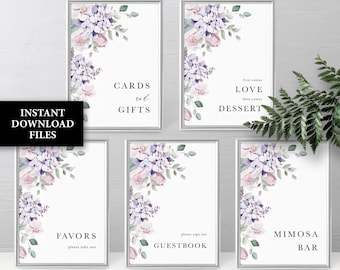 Lavender Wedding Signs bundle, pink purple floral table signs, purple bridal shower signs printable Bridal shower decoration, Wedding decor