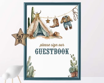 Cowboy baby shower guestbook sign Boy wild west shower decoration Western party decor Rodeo baby shower sign