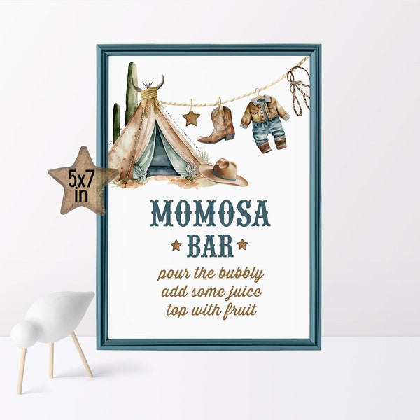 Cowboy babyshower Momosa bar teken Jongen wilde westen baby shower decor Westerse rodeo feestdecoratie teken