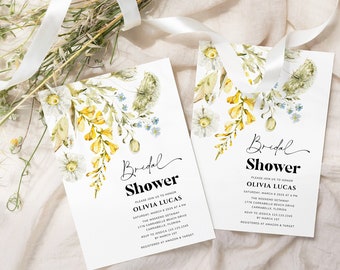 Wildflower bridal shower invitation Floral bridal shower invite, boho daisy bridal invitation