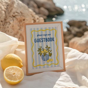 Lemon Guestbook Sign Italian Ciao baby shower decor Hand drawn, Amalfi Positano Dolce vita theme, Mediterranean citrus lemon Wedding sign