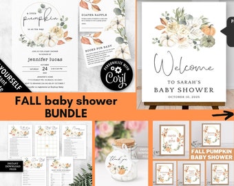 Fall Baby Shower invitation Bundle Little pumpkin is on the way decoration, Neutral girl or boy Pumpkin baby shower decor