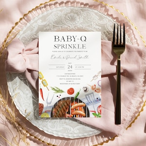 Baby-Q sprinkle invitation Backyard BBQ baby sprinkle invite neutral Girl Boy Picnic Barbecue sprinkle invitation