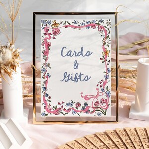 Floral Karten und Geschenke sign Handgezeichnete Tischschild für Brautparty, Babyparty, Geburtstag; Handgeschriebenes illustriertes Wildblumen Tischschild