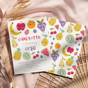 Fruit 1st Birthday Invitation Tutti frutti first birthday invitation, Spring summer Girl Fruit birthday party invite