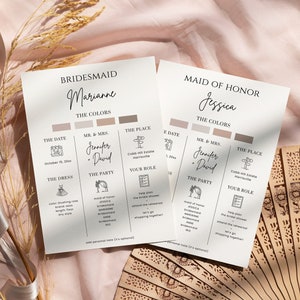 Bridesmaid Info card template Bridesmaid proposal card, Maid of honor info card, Bridal party info card, Bridesmaid information card