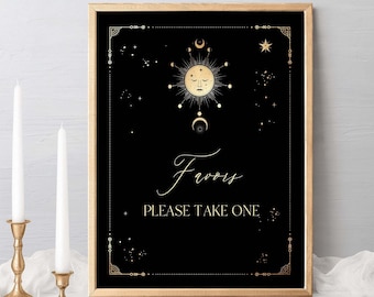 Celestial wedding favors sign wedding table sign Printable, galaxy Sun moon stars wedding sign decor, tarot Wedding decoration