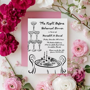 Rehearsal dinner party Invitation, The night before Invite TEMPLATE, Funky hand-drawn Champagne tower