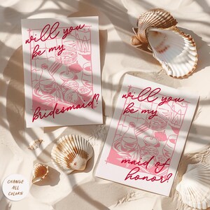 Tarjeta de propuesta de dama de honor rosa. Dibujada a mano. Tarjeta "¿Serás mi dama de honor?", La Dolce Vita. Aperol Spritz. Tarjetas de dama de honor de verano italianas.