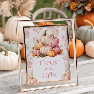 Cards and gifts Pink Pumpkin baby shower sign Girl shower decor, Floral Fall birthday party table sign