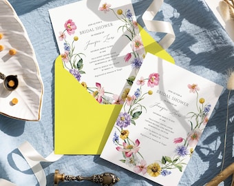 Wildflower bridal shower invitation garden bridal brunch invite, Spring summer boho floral bridal shower invitation