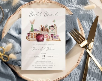 Boho bridal brunch invitation printable, Picnic bridal shower invitation, Picnic brunch invite