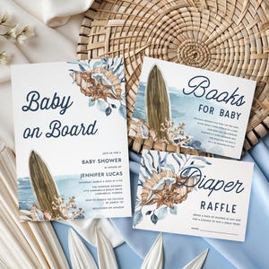 Baby on board baby shower invitation Boy Beach baby shower invite, Summer Ocean sea Surfing baby shower invitation