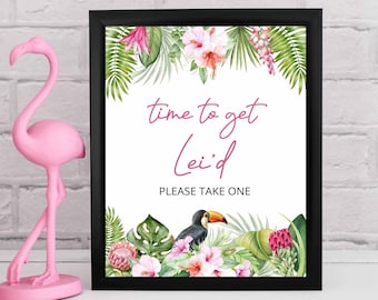 Get lei'd sign Luau bridal shower sign, floral tropical luau bachelorette party decoration table sign, Tropical bridal shower decor