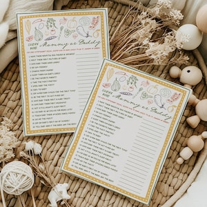 Mommy or daddy game Locally grown baby shower games Fruit veggies Boy Girl Farmers Market baby shower Guess who Mom or dad