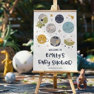 Weltraum Dinosaurier Willkommensschild Babypartydekoration, Weltraum Junge Dusche Dekoration, Astronaut Dinosaurier Babyparty Willkommensschild