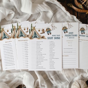 Cowboy Baby Shower Games bundle Boy Wild west rodeo theme Little cowboy baby clothes Western baby shower games set