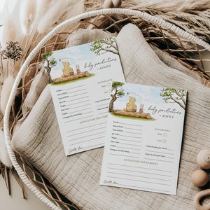 Winnie de Poeh-baby voorspellingen en advieskaart Neutraal babyshowerspel Pooh beer-showerspellen Afdrukbare voorspellingen voor babymeisje - Jongen