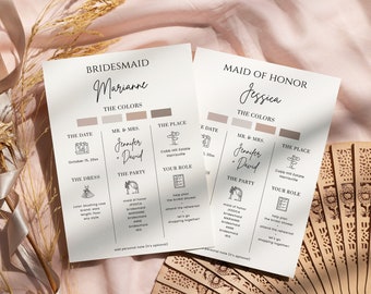 Bridesmaid Info card template Bridesmaid proposal card, Maid of honor info card, Bridal party info card, Bridesmaid information card