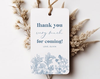 Dusty Blue Toile Favor Tags, Chinoiserie Floral, Editable Template (Digital Download)