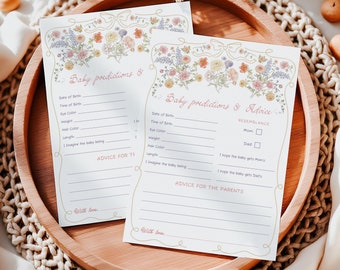 Floral Baby predictions and advice card Baby in bloom baby shower games Girl baby shower decor, Vintage wildflower predictions for baby card