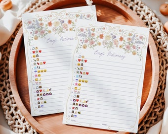 Floral Bridal Shower Emoji Pictionary Game (Printable), Pastel Wildflower Love in Bloom party