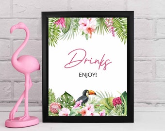 Drinks sign Tropical baby shower sign decoration, Hawaiian aloha birthday drinks table sign decor floral Luau party bridal shower sign