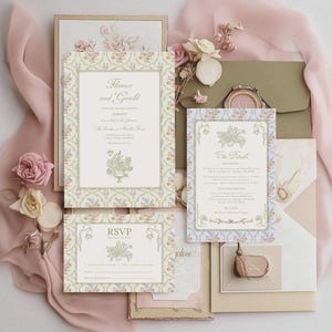 Vintage floral wedding invitation Pastel Wildflower wedding invite set, spring summer garden wedding invitation suite