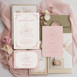 Rosa Hochzeitseinladung, Botanischer Garten, Party, Hochzeitseinladung, Moderne Frühlings-Sommereinladung, Rosa Blumenhochzeit