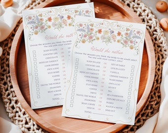 Wildflower Bridal Shower Game: Would She Rather (Digital Download)