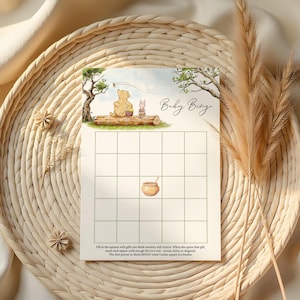 Juego de bingo para baby shower de Winnie the Pooh Juegos de baby shower de osito Pooh vintage neutrales Tarjetas de bingo para bebé imprimibles