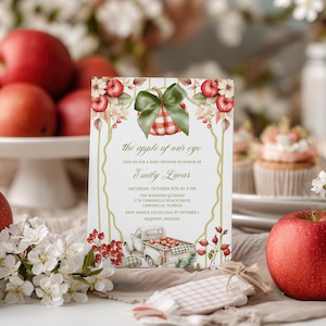 Pumpkin apple baby shower invite, Fall Winter theme, Apple of our eye Invitation Template
