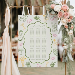 Italian wedding seating chart sign Hand drawn Guest list seating sign Citrus Mediterranean wedding decor Table seating plan Wedding sign