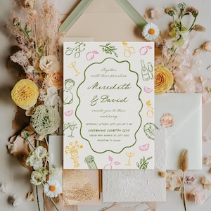 Handgezeichnete Hochzeitseinladung Italienische Hochzeitseinladung Flippige wunderliche Hochzeitseinladungen, mediterrane Hochzeitseinladungen