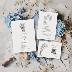 Mediterranean wedding invitation suite, Greek architecture style Modern Minimalist wedding monogram invite set, Ancient Column invite