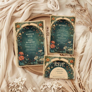 Jugendstil Hochzeitseinladung, Hochzeitseinladung, Wildblumen, Hochzeitseinladung, Wildblumen, Blumenhochzeit, Blumenhochzeit