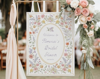 Floral Bridal shower Welcome sign Love in Bloom Handwritten Bridal shower sign, Vintage garden bridal brunch decor Wildflower welcome sign