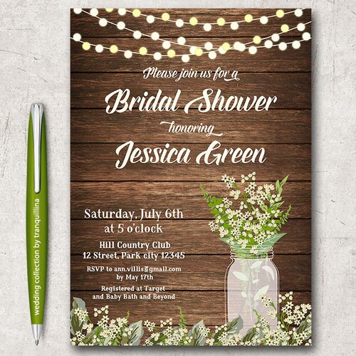 Rustic Bridal Shower Invitation Printable Babys Breath Invite - Etsy