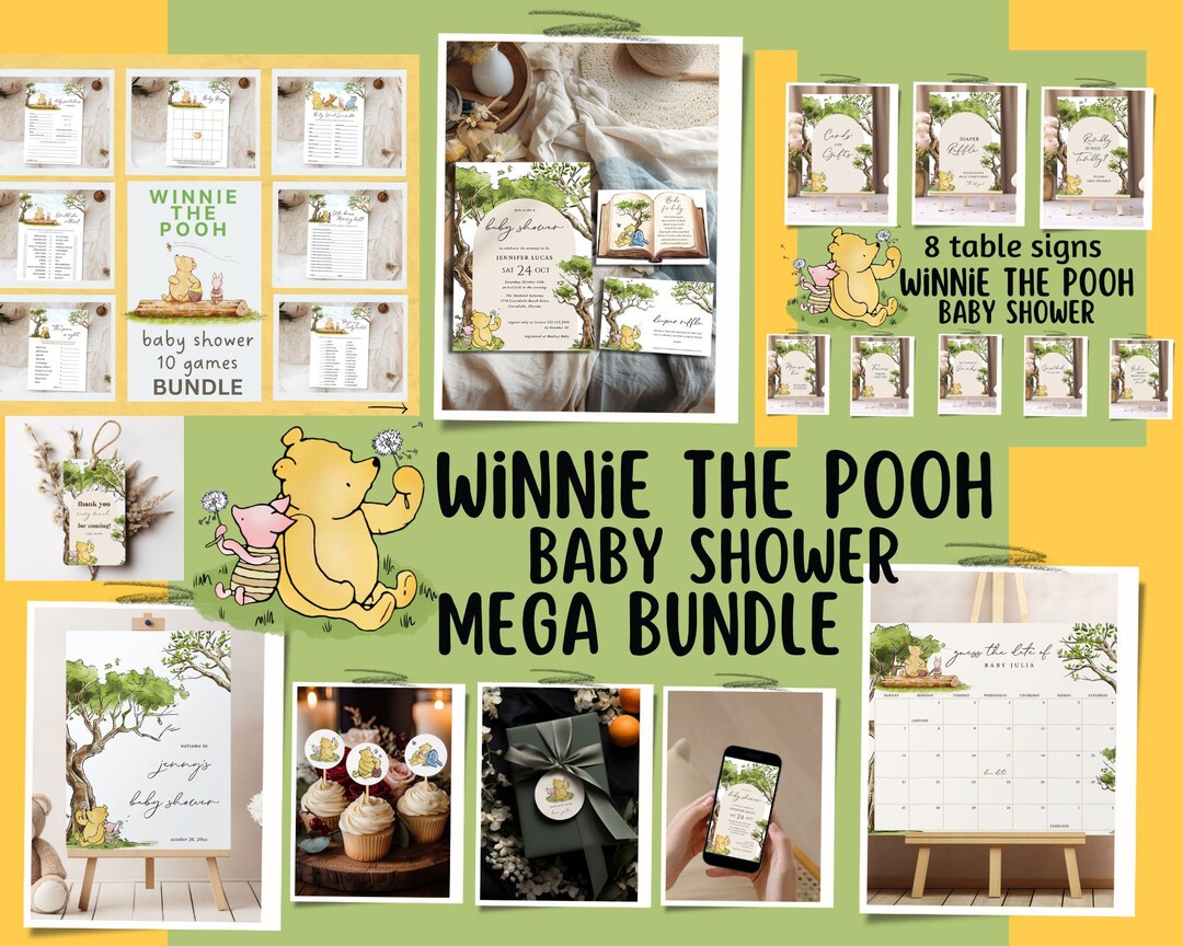 Winnie the Pooh Baby Shower Invitation Bundle Vintage Pooh Bear Shower