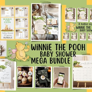 Girl Winnie the pooh baby shower Invitation Bundle Vintage Pooh bear shower decorations, Signs, Games, tags and more Girl baby shower bundle