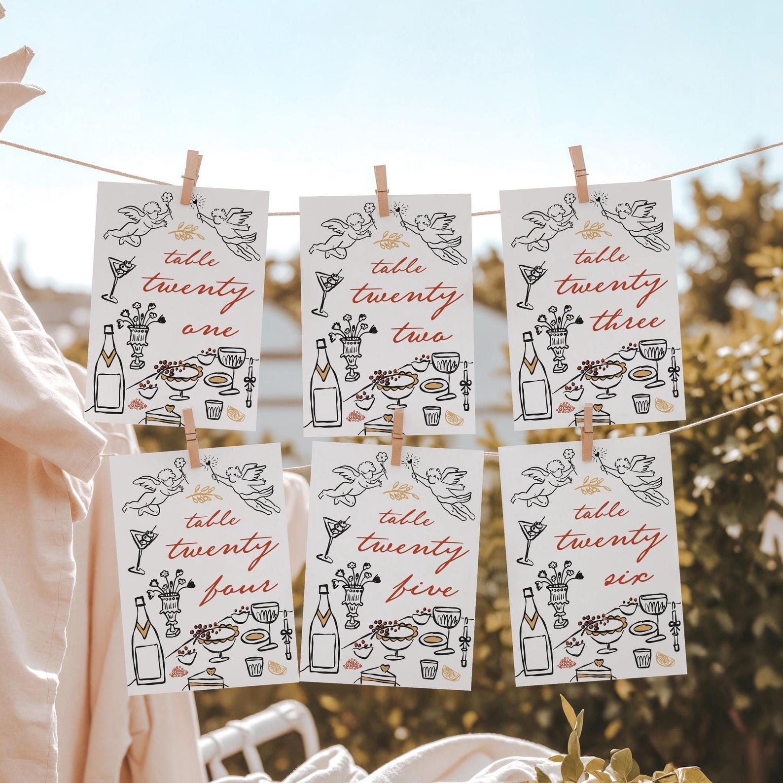 Italian Wedding Table Numbers, Mediterranean Party Decor, Hand Drawn ...
