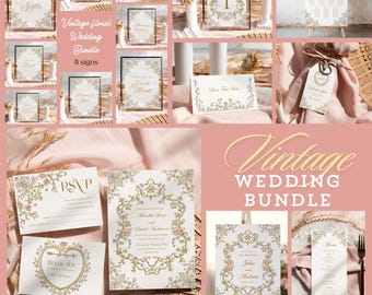 Floral Crest Wedding Invitation Bundle, Vintage Baroque Frame, Victorian decor