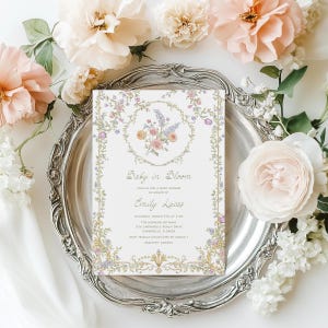 Baby in Bloom Einladung Mädchen Vintage Blumen Babyparty einladen, Handgeschriebener Frühling Sommer Botanischer Garten Wildblumen Babyparty einladen
