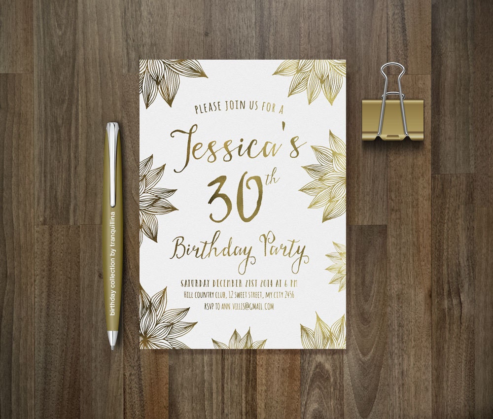 Gold Birthday Invitation Printable Floral Birthday Etsy