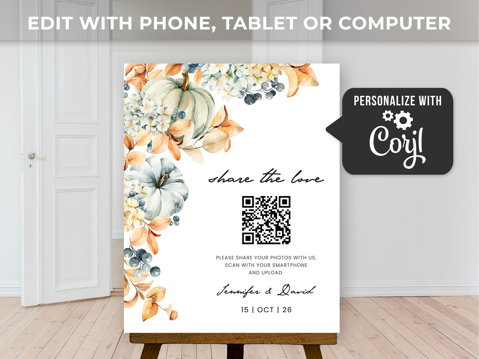 Pumpkin Wedding Invitation Fall Floral Wedding Invite - Etsy