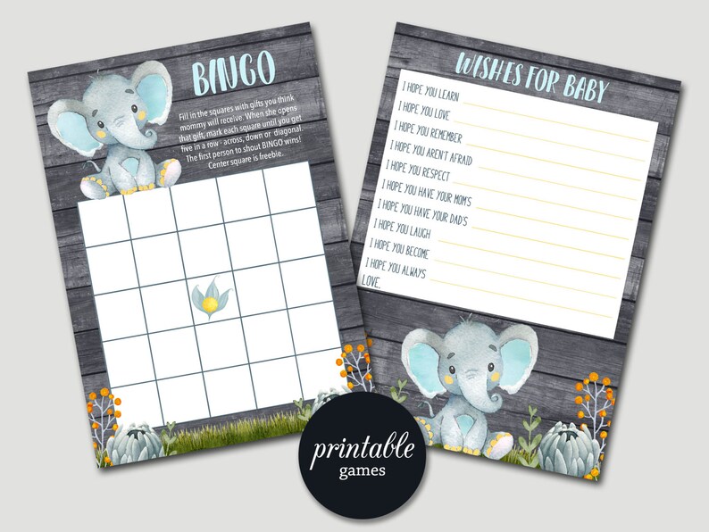 Boy Elephant Baby Shower Games Bundle Printable Jungle Safari Etsy Canada