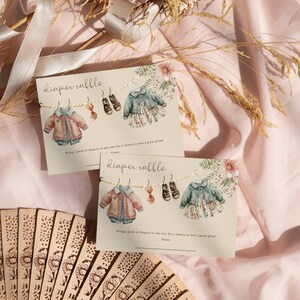 Windel-Verlosungskarte Mädchen-Babyparty-Spiel, Wildblumen-Blumen-Boho-Baby-Wäscheleine-Windel-Verlosungskarte
