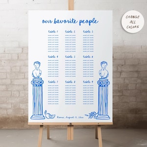 Mediterranean Wedding Seating Chart Sign: Italy Greece Theme, Guest list plan   Hand drawn (Template)