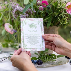 French Grandmillennial Wedding Invitation Suite, Pink Green Floral Vintage Secret Garden party, Editable Template image 6
