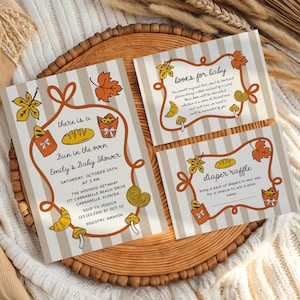 Invito per baby shower autunnale Panino nel forno Invito per baby shower Invito per baby shower per bambina o bambino Strisce neutre Autunno